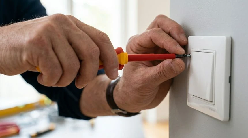 Installation prise électrique et interrupteur mural par électricien professionnel Maison Lévy – travail précis