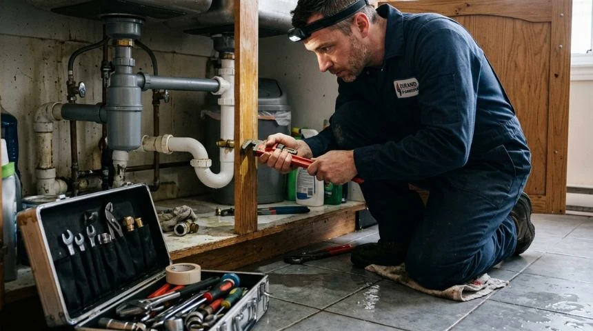 Plombier Maison Lévy répare une fuite d'eau urgente sous l'évier – réparation canalisation à domicile